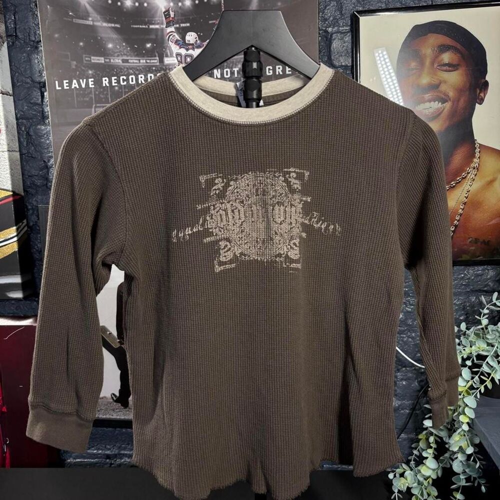 Vintage Old Navy Y2K Brown Thermal Graphic Waffle Knit - Youth Small